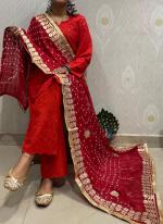 Red Cambric Cotton Party Wear Embroidery Work Readymade Salwar Suit