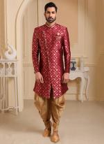 Maroon Brocade Silk Party Wear Jacquard Semi Indo Western