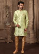 Pista green Brocade Silk Party Wear Jacquard Semi Indo Western