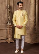 Lemon yellow Brocade Silk Party Wear Jacquard Semi Indo Western