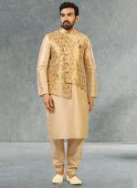 Gold Jaquard banarasi silk Party Wear Fancy Kurta Pajama With Jacket