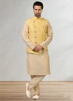 Yellow Jaquard banarasi silk Party Wear Fancy Kurta Pajama With Jacket