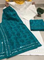 Firozi Pure Cambric Cotton Traditional Wear Sequins Work Kurti With Sharara And Dupatta