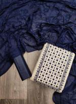 Navy blue Khadi Cotton Regular Wear Sequins Work Dress Material