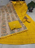 Yellow Pure Cotton Wedding Wear Sequins Work Readymade Salwar Suit