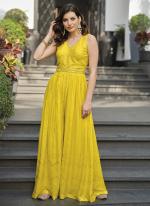 Yellow Chinnon Wedding Wear Embroidery Work Jumpsuit