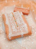 Orange Organza Festival Wear Embroidery Work Dress Material