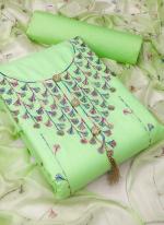Light Green Slub Cotton Casual Wear Sequins Work Dress Material