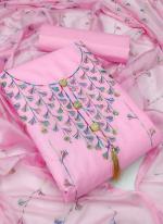 Pink Slub Cotton Casual Wear Sequins Work Dress Material
