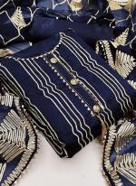 Blue Semi Modal Casual Wear Lace Work Dress Material