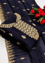 Navy Blue Georgette Casual Wear Embroidery Work Dress Material