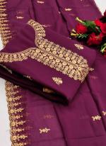 Purple Georgette Casual Wear Embroidery Work Dress Material