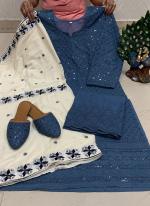 Blue Cambric Cotton Festival Wear Sequins Work Readymade Salwar Suit