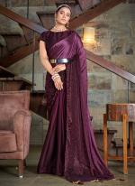 Purple Rangoli Silk Traditional Wear Swarovski Work Saree