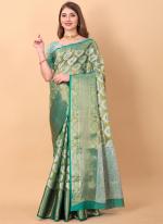 Green Pure Organza Festival Wear Weaving Saree