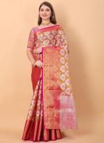 Pink Pure Organza Festival Wear Weaving Saree