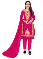 Pink Cotton Casual Wear Embroidery Work Straight Suit
