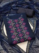 Navy Blue Semi Modal Festival Wear Sequins Work Dress Material