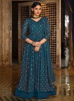 Blue Real Georgette Reception Wear Embroidery Work Readymade Salwar Suit