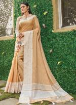 Beige Linen Festival Wear Weaving Saree