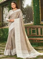 Brown Linen Festival Wear Weaving Saree