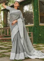 Grey Linen Festival Wear Weaving Saree