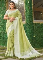 Light Green Linen Festival Wear Weaving Saree