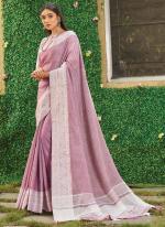 Pink Linen Festival Wear Weaving Saree