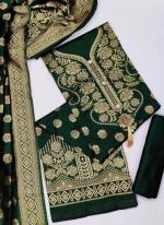 Green Banarasi Silk Traditional Wear Jacquard Dress Material