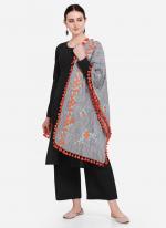 Grey Khadi Casual Wear Embroidery Work Dupatta