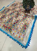 Sky Blue Raw Silk Festival Wear Resham Work Dupatta