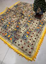 Yellow Raw Silk Festival Wear Resham Work Dupatta