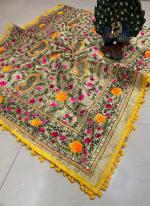 Yellow Raw Silk Festival Wear Resham Work Dupatta