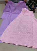 Purple Pure Cambric Cotton Festival Wear Sequins Work Kurti With Sharara