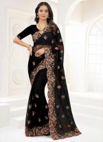 Black Net Wedding Wear Resham Work Saree