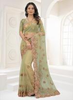 Pista Green Net Wedding Wear Resham Work Saree