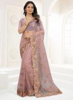 Purple Net Wedding Wear Resham Work Saree