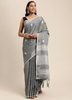 Grey Linen Traditional Wear Weaving Saree