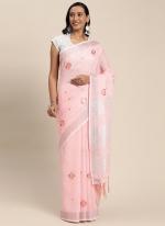 Pink Linen Traditional Wear Weaving Saree