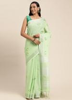 Pista Green Linen Traditional Wear Weaving Saree