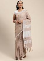 Brown Linen Festival Wear Weaving Saree