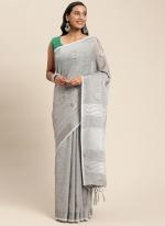 Grey Linen Festival Wear Weaving Saree