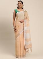 Peach Linen Festival Wear Weaving Saree