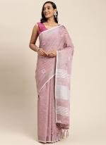 Pink Linen Festival Wear Weaving Saree