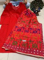 Red Pure Cotton Festival Wear Sequins Work Kurti With Sharara