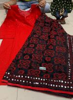 Red Pure Cotton Festival Wear Sequins Work Kurti With Sharara