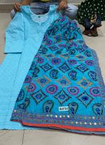 Sky Blue Pure Cotton Festival Wear Sequins Work Kurti With Sharara