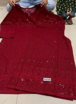 Maroon Cambric Cotton Party Wear Sequins Work Kurti With Sharara