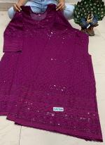 Violet Cambric Cotton Party Wear Sequins Work Kurti With Sharara