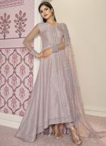 Light Purple Russian Silk Wedding Wear Embroidery Work Anarkali Suit